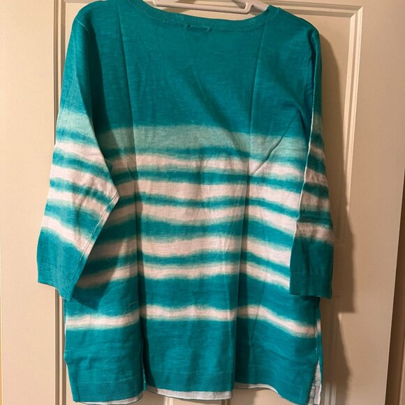 Talbots NWT Stripe V-Neck 3/4 Sleeve Cotton Blend Sweater Size 1X - Picture 3 of 4